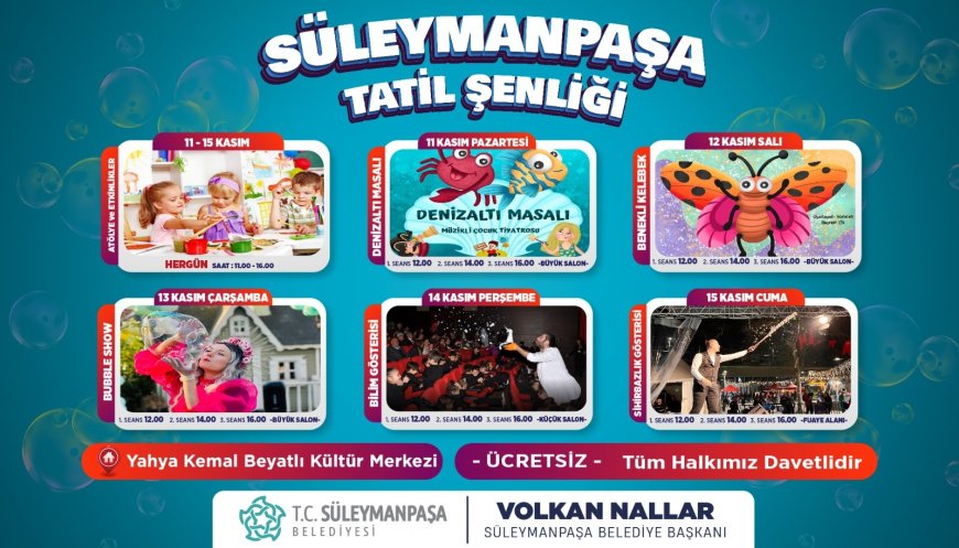 Süleymanpaşa Belediyesi’nden Çocuklara Ara Tatil Şenliği Müjdesi