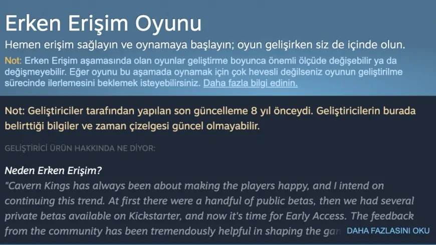 Steam'den Yeni Özellik: Erken Erişim Oyunları İçin Güncelleme Uyarısı