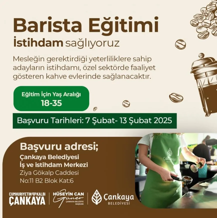 Çankaya Belediyesi'nden İstihdam Garantili Barista Eğitimi