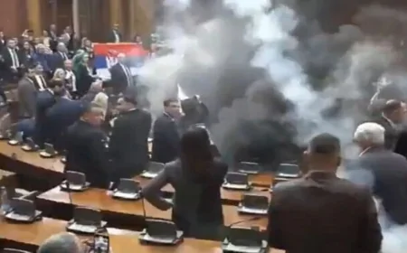 Sırbistan parlamentosunda kaos: Sis bombaları atıldı, milletvekili felç geçirdi