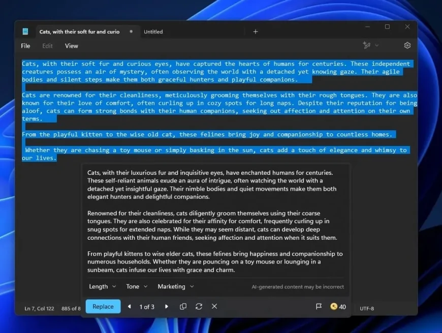 Windows 11'in Not Defteri'ne Yapay Zeka Destekli Özetleme Özelliği Eklendi