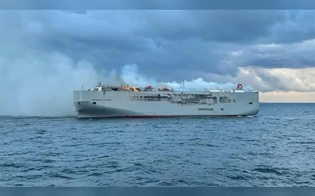 Pasifik Okyanusu'nda elektrikli araç yüklü gemide yangın: 22 kişilik mürettebat tahliye edildi