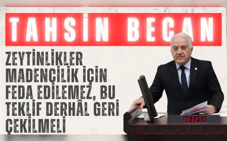 CHP’li Tahsin Becan: “Zeytinlikler madencilik için feda edilemez, bu teklif derhâl geri çekilmeli”