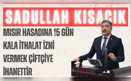 DEVA Partili Sadullah Kısacık: "Mısır hasadına 15 gün kala ithalat izni vermek çiftçiye ihanettir"