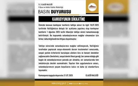 Elazığ Valiliği konteyner kentlerin tahliye sürecinin yarın sona ereceğini hatırlattı