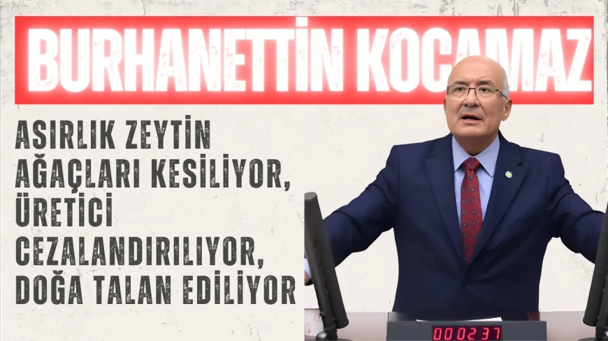 İYİ Parti Mersin Milletvekili Burhanettin Kocamaz: "Asırlık zeytin ağaçları kesiliyor, üretici cezalandırılıyor, doğa talan ediliyor"