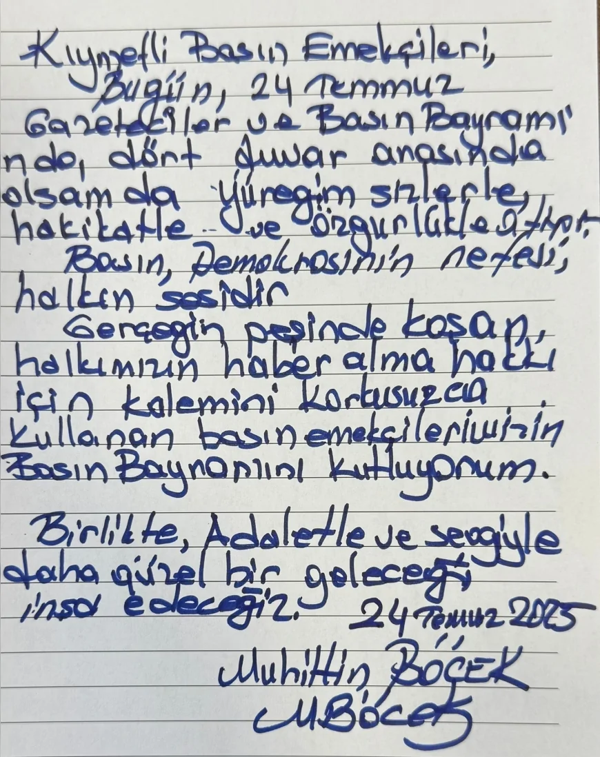 Muhittin Böcek 24 Temmuz mesajında basın emekçilerine seslendi: “Gerçeğin peşinde koşan kalemleri kutluyorum”