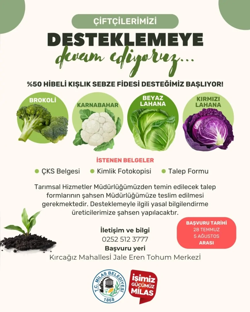 Milas Belediyesi’nden Üreticiye Kışlık Sebze Fidesi Desteği: Yüzde 50 Hibeli Başvurular Başlıyor