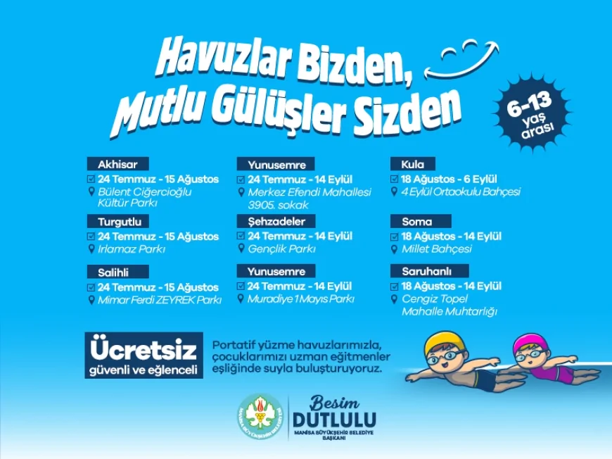 Manisa’da portatif havuzlar çocuklarla buluşuyor: 9 noktada ücretsiz yaz eğlencesi başladı