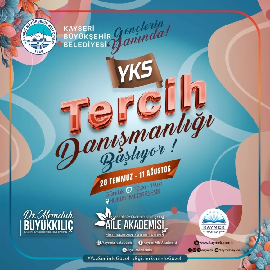 Kayseri Büyükşehir’den YKS adaylarına ücretsiz tercih danışmanlığı ve rehberlik desteği