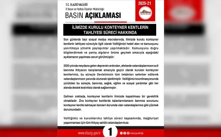 Elazığ’daki konteyner kentlerin tahliye süreciyle ilgili Valilikten kamuoyuna bilgilendirme