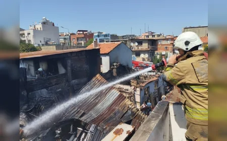 Konak’ta İş Yeri Yangını 5 Eve Sıçradı: 1 İtfaiye Eri Yaralandı