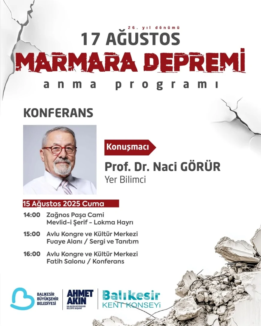 Balıkesir’de 17 Ağustos Depremi Anma Programında Naci Görür Deprem ve Kentsel Dönüşümü Anlatacak