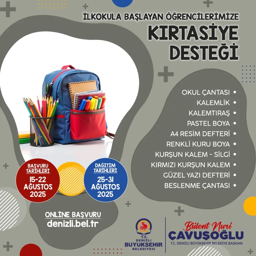 Denizli Büyükşehir’den ilkokula başlayacak öğrencilere çanta ve kırtasiye desteği