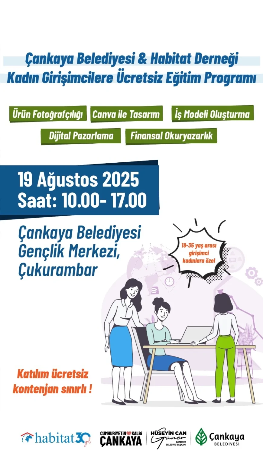Çankaya’da Kadınlar İçin Ücretsiz “Temel Girişimcilik” Eğitimi 19 Ağustos’ta Başlıyor