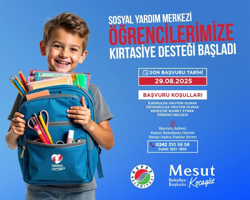 Kepez Belediyesi ilkokul ve ortaokul öğrencilerine kırtasiye desteği başvuruları başladı