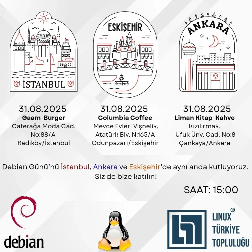 Debian Day Türkiye: İstanbul, Ankara ve Eskişehir’de Eş Zamanlı Etkinliklerle Debian’ın 31. Yılı Kutlanacak