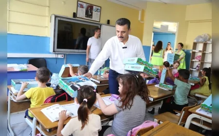 Dikili Belediyesi ilkokul birinci sınıf öğrencilerine eğitim seti desteği sağladı