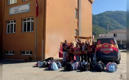 Galatasaraylı taraftarlardan Giresun’da köy okuluna kırtasiye desteği