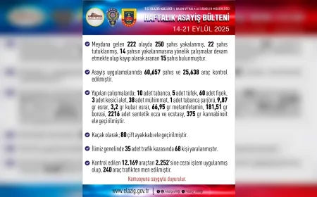 Elazığ’da bir haftada 222 olay meydana geldi, 250 kişi yakalandı, 22 kişi tutuklandı