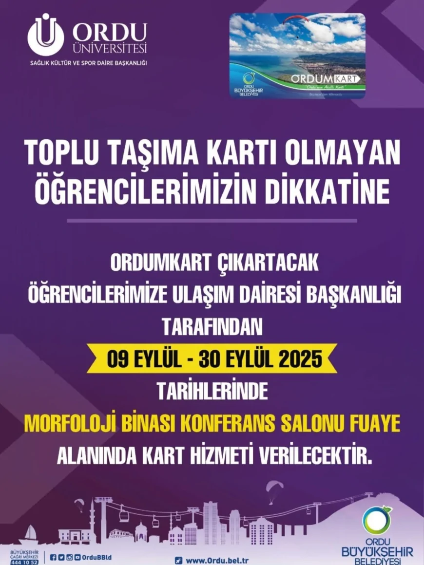 Ordu Büyükşehir Belediyesi, üniversite öğrencilerine ulaşım kolaylığı için kampüs içinde kart başvuru noktası açtı