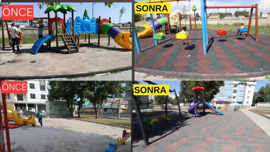 Ağrı’da parklarda zeminler kauçuk kaplama ile yenilendi, oyun alanları onarıldı