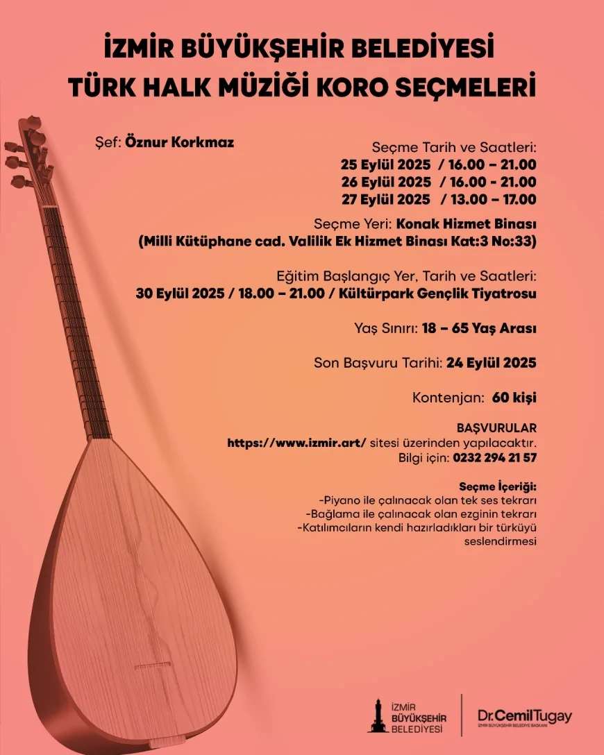 İzmir Büyükşehir Belediyesi 2025-2026 sanat eğitimleri ve koro seçmeleri için başvurular başladı