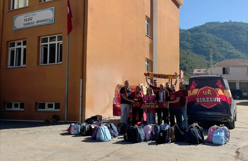 Galatasaraylı taraftarlardan Giresun’da köy okuluna kırtasiye desteği