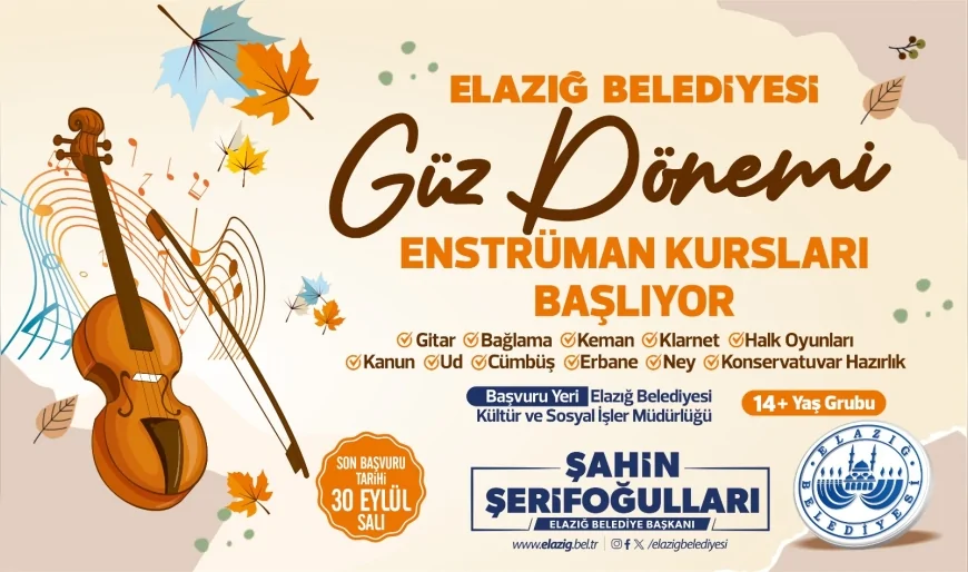 Elazığ Belediyesi güz dönemi enstrüman kursları için kayıtlar 30 Eylül’e kadar sürecek