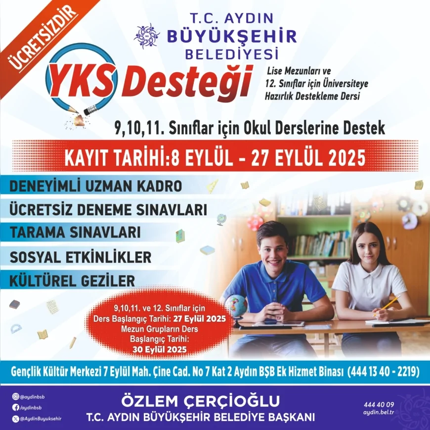 Başkan Özlem Çerçioğlu: "Üniversite adaylarına ücretsiz YKS desteğimiz devam edecek"