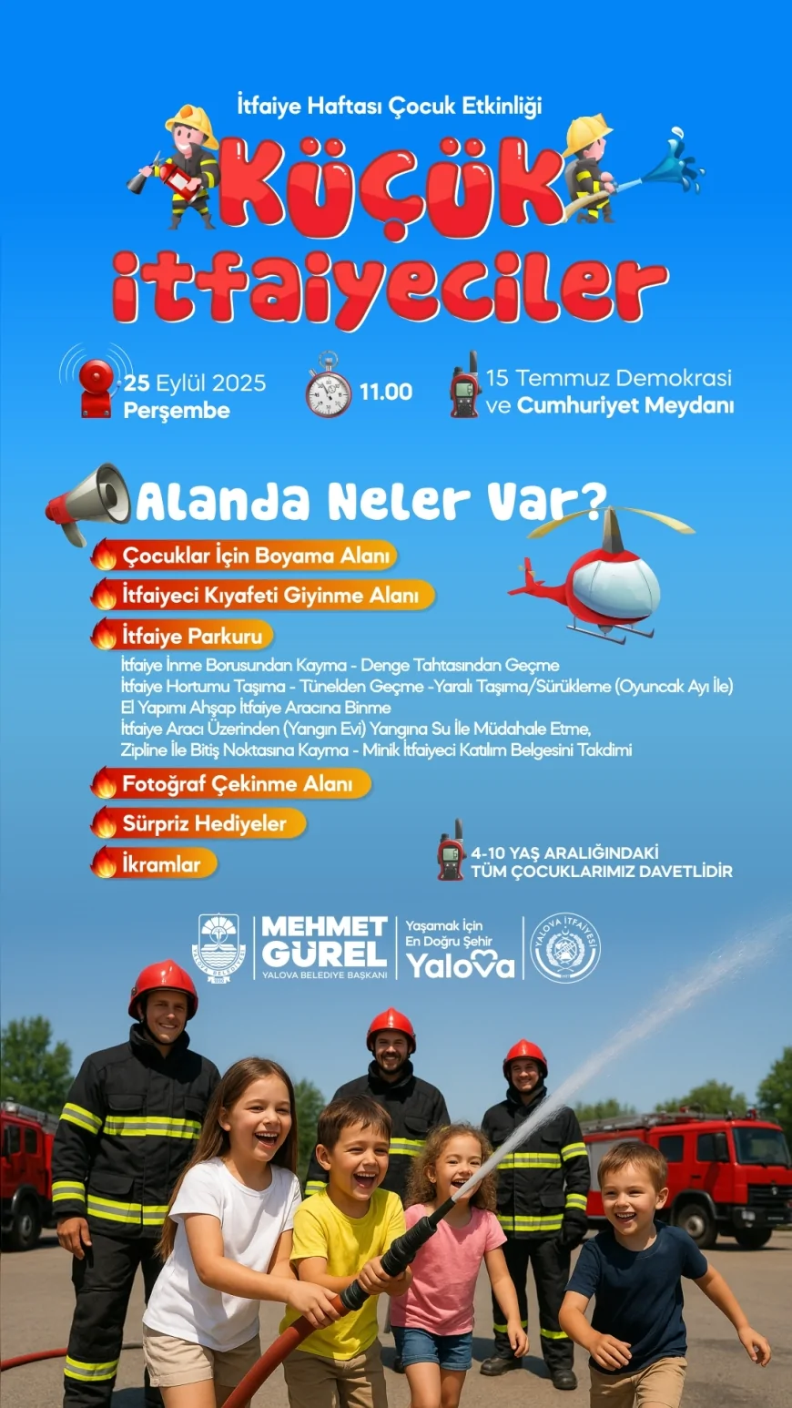 Yalova Belediyesi’nden çocuklara itfaiyeci kıyafeti, parkur ve yangın simülasyonu ile özel etkinlik