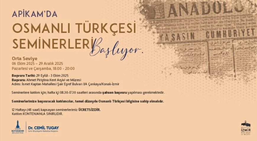 İzmir’de Osmanlı Türkçesi öğrenmek isteyenler için APİKAM’da orta seviye seminerleri başlıyor