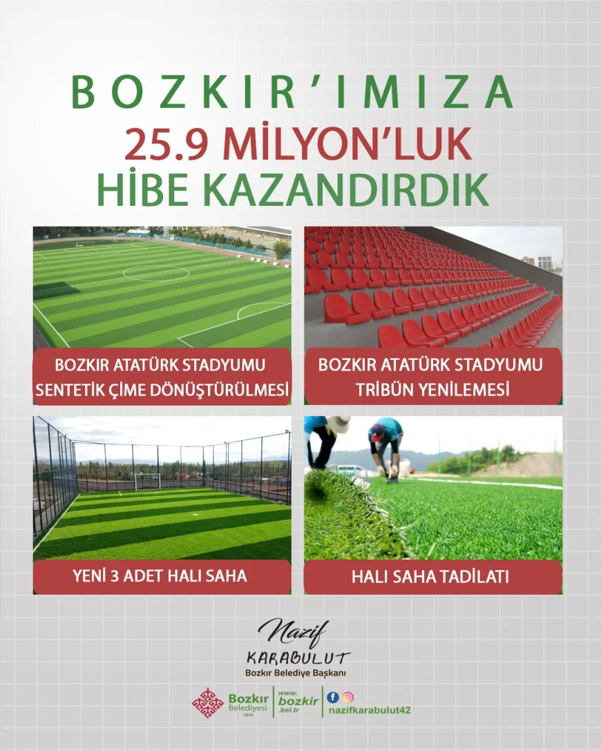 Bozkır’da spor altyapısına 25.9 milyon TL’lik hibe desteğiyle stadyum ve halı sahalar yenilenecek