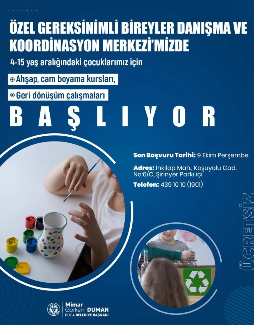 Buca Belediyesi özel gereksinimli çocuklar için ahşap, cam boyama ve geri dönüşüm atölyeleri başlatıyor