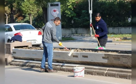 Yalova Belediyesi Cengiz Koçal Caddesi’nde Orta Refüj Boyama ve Peyzaj Çalışmalarına Başladı