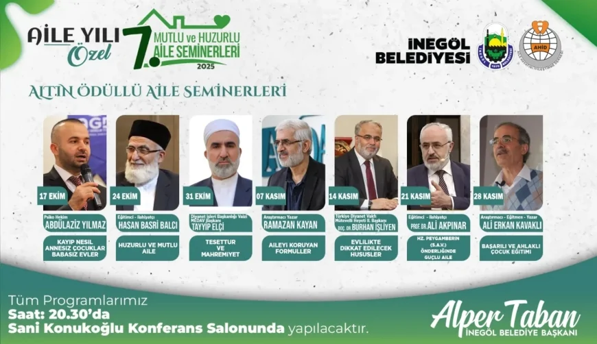 İnegöl Belediyesi’nin “Aile Okulu” 7’nci dönemi başlıyor: Her hafta farklı konular, altın ödüllü sınav