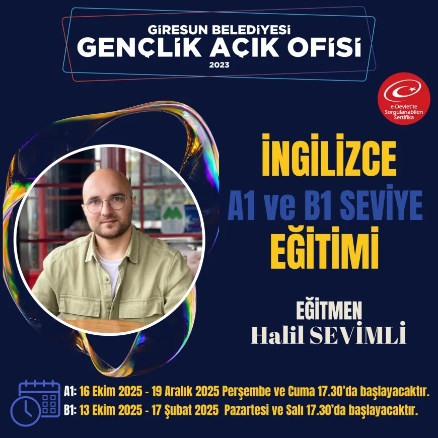 Giresun Belediyesi’nden gençlere ücretsiz A1 ve B1 seviye İngilizce eğitimi fırsatı