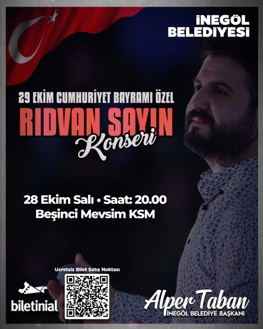 İnegöl’de Cumhuriyet Bayramı Coşkusu: Rıdvan Sayın 28 Ekim’de Beşinci Mevsim Kültür Sanat Merkezinde Sahne Alacak