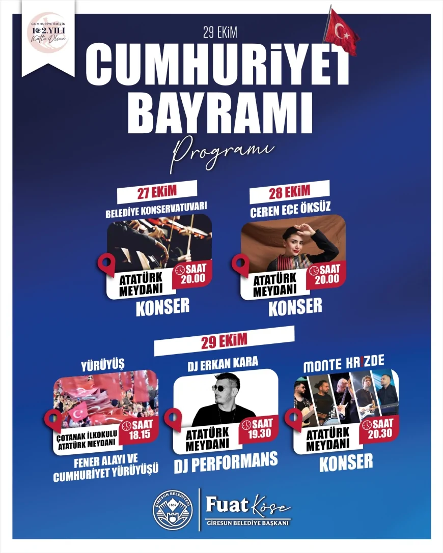 Giresun Belediyesi 29 Ekim Cumhuriyet Bayramı’nın 102. Yılını Coşkuyla Kutlamaya Hazırlanıyor