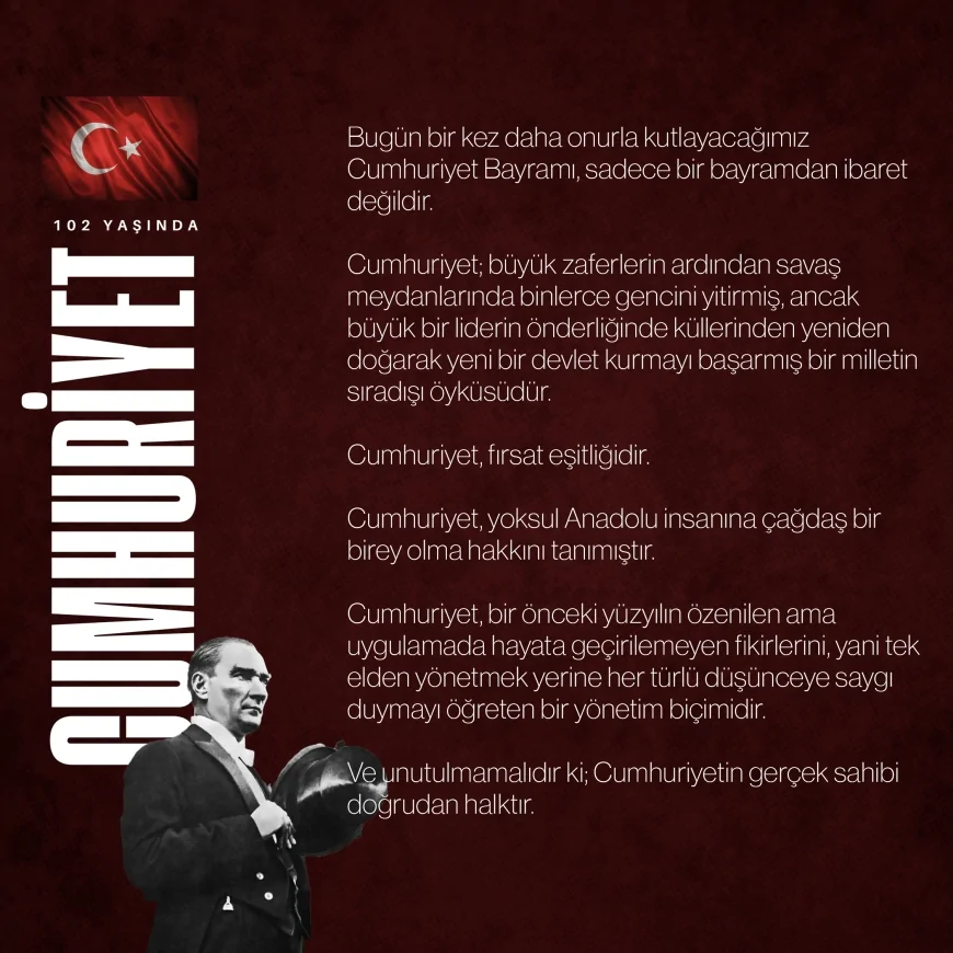 Burdur Belediye Başkanı Ali Orkun Ercengiz: “Cumhuriyet Bayramı Yalnızca Bir Bayramdan İbaret Değildir”