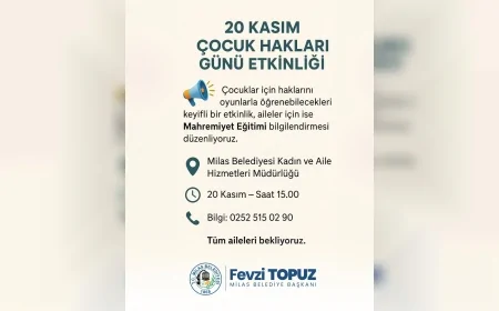 Milas Belediyesi 20 Kasım Çocuk Hakları Günü’nde Çocuklara ve Ailelere Yönelik Kapsamlı Eğitim ve Etkinlik Programı Düzenleyecek