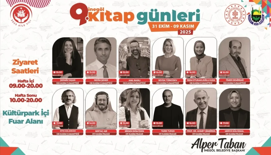 İnegöl Belediyesi 9. Kitap Günleri’nde Son Hafta Sonu: 12 Yazar Söyleşi ve İmza Günlerinde Okurlarla Buluşacak