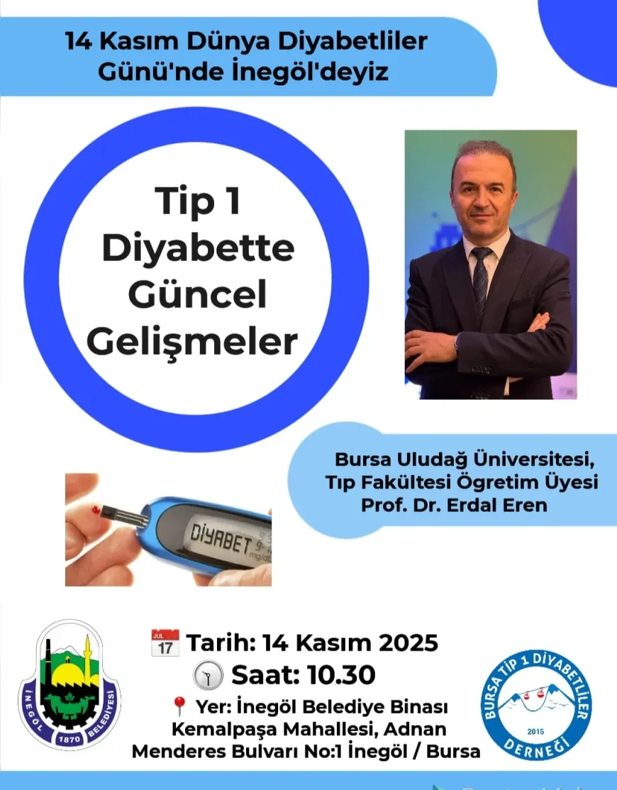 İnegöl Belediyesi’nden Dünya Diyabet Günü’nde Farkındalık Etkinliği: “Tip-1 Diyabette Güncel Gelişmeler” Semineri 14 Kasım’da