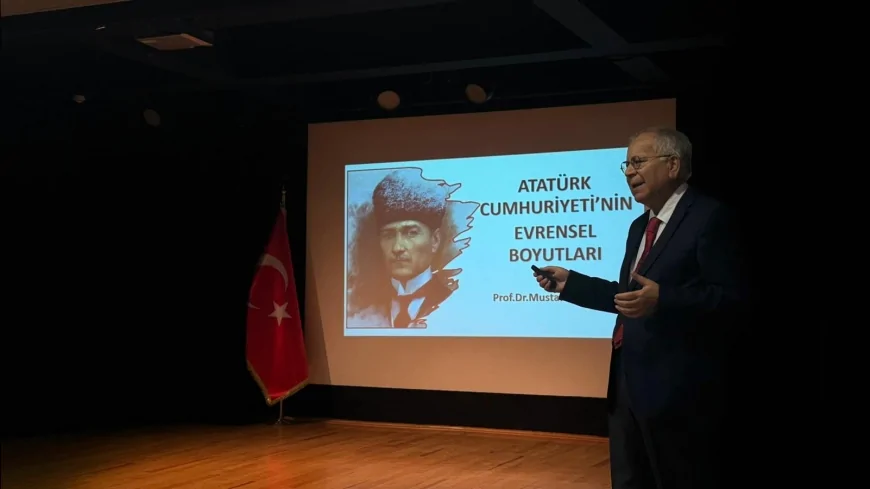 Ege Üniversitesinde düzenlenen konferansta Prof. Dr. Mustafa Kaymakçı “Atatürk Cumhuriyeti’nin evrensel niteliği mazlum milletler için örnek oldu” vurgusu yaptı