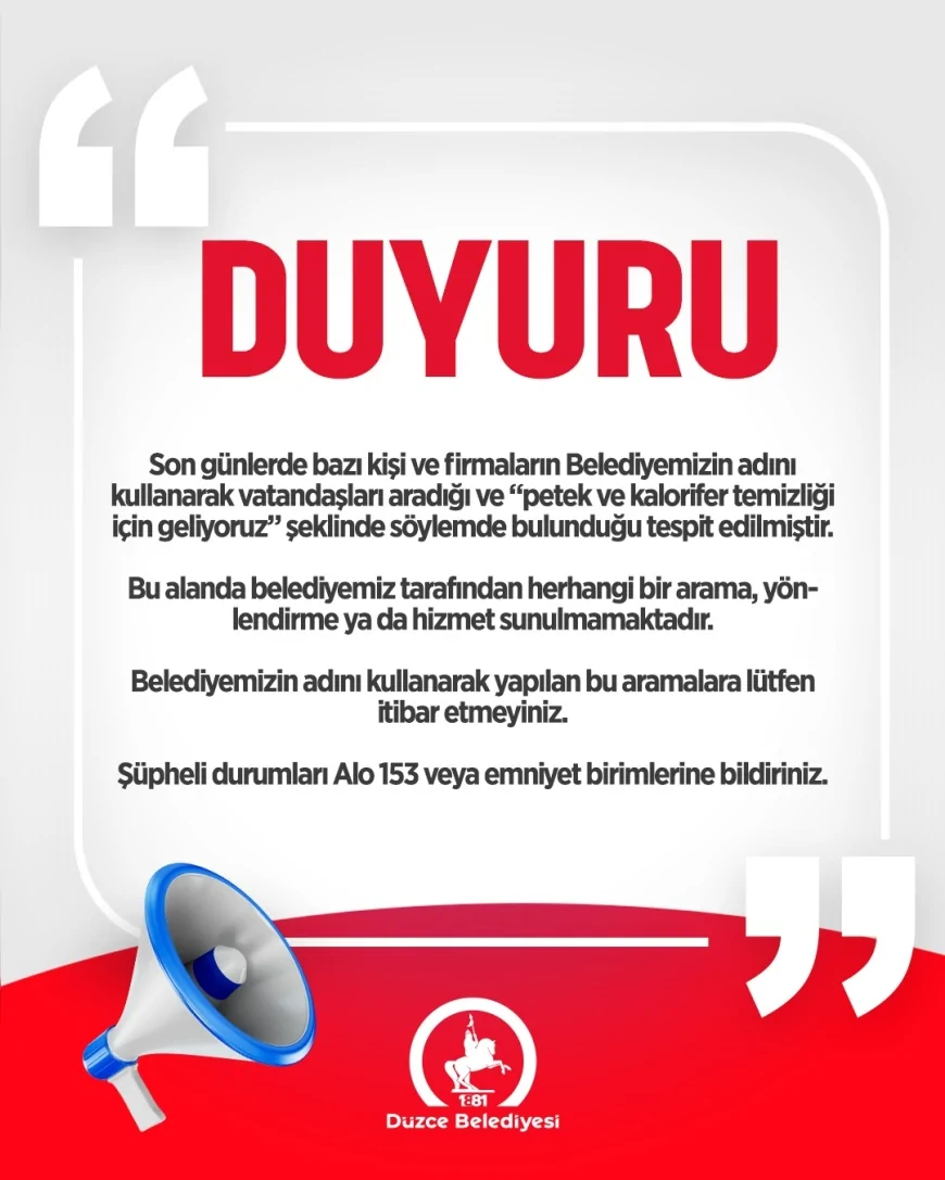 Düzce Belediyesi Adı Kullanılarak Yapılan Kalorifer Temizliği Aramaları İçin Dolandırıcılık Uyarısı Yapıldı