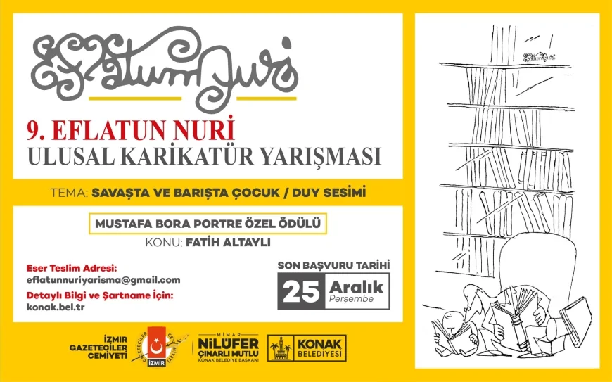 İzmir’de Eflatun Nuri Ulusal Karikatür Yarışması için başvurular başladı dokuzuncu yılda tema savaşta ve barışta çocuk duy sesimi olarak açıklandı