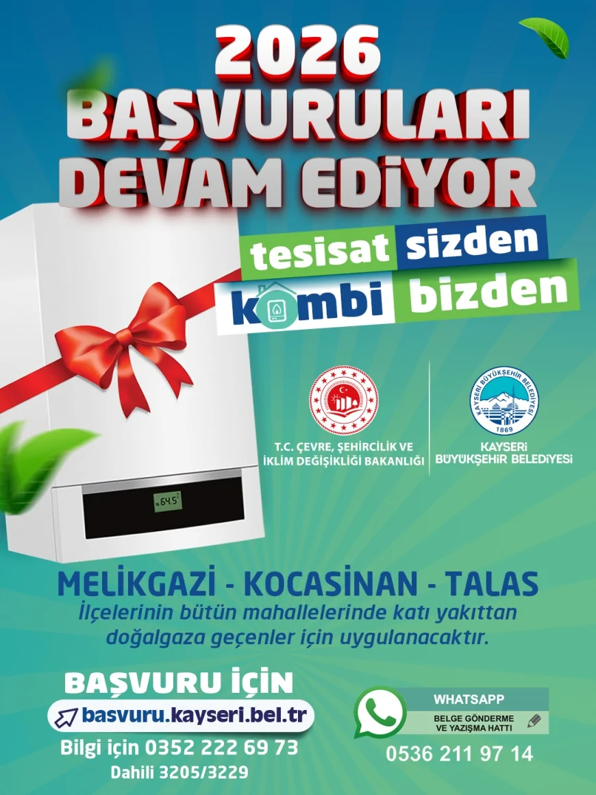 Kayseri Büyükşehir Belediyesi “Tesisat Sizden Kombi Bizden” Projesi İçin 2026 Başvurularını Sürdürdüğünü Duyurdu
