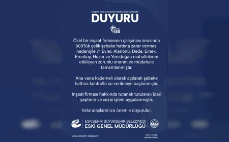 Eskişehir’de İnşaat Çalışması Su Hattına Zarar Verdi: Yedi Mahallede Kesinti Sonrası Onarım Tamamlandı