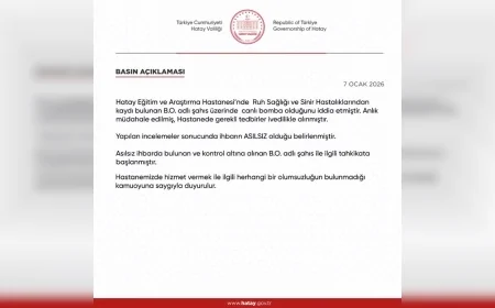 Hatay Valiliği’nden Hastanede Canlı Bomba İhbarı Açıklaması Yapılan İncelemelerde İhbar Asılsız Çıktı