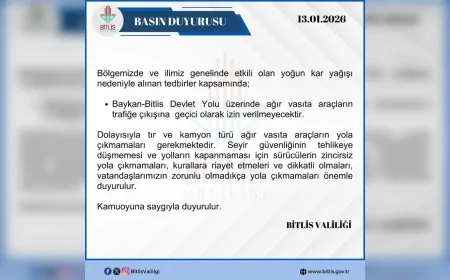 Yoğun Kar Yağışı Nedeniyle Baykan-Bitlis Devlet Yolu’nda Ağır Vasıta Trafiğine Geçici Kısıtlama